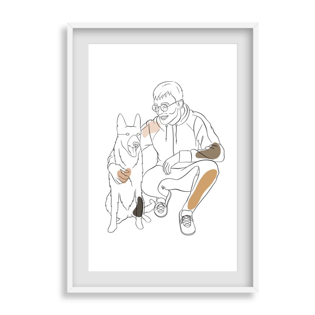 illustration de famille : un jeune garçon et son chien
