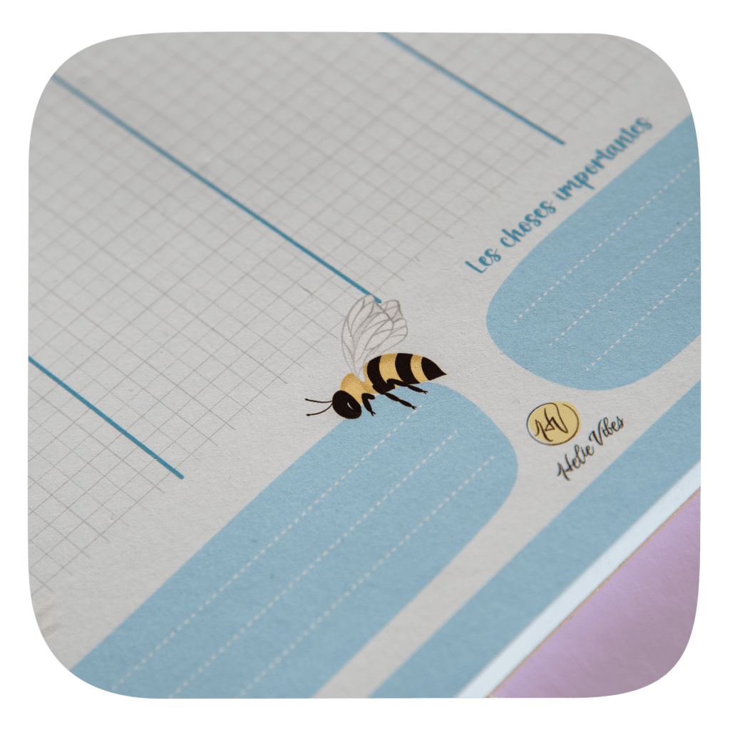 planner hebdomadaire avec un zoom sur l'illustration d'une abeille